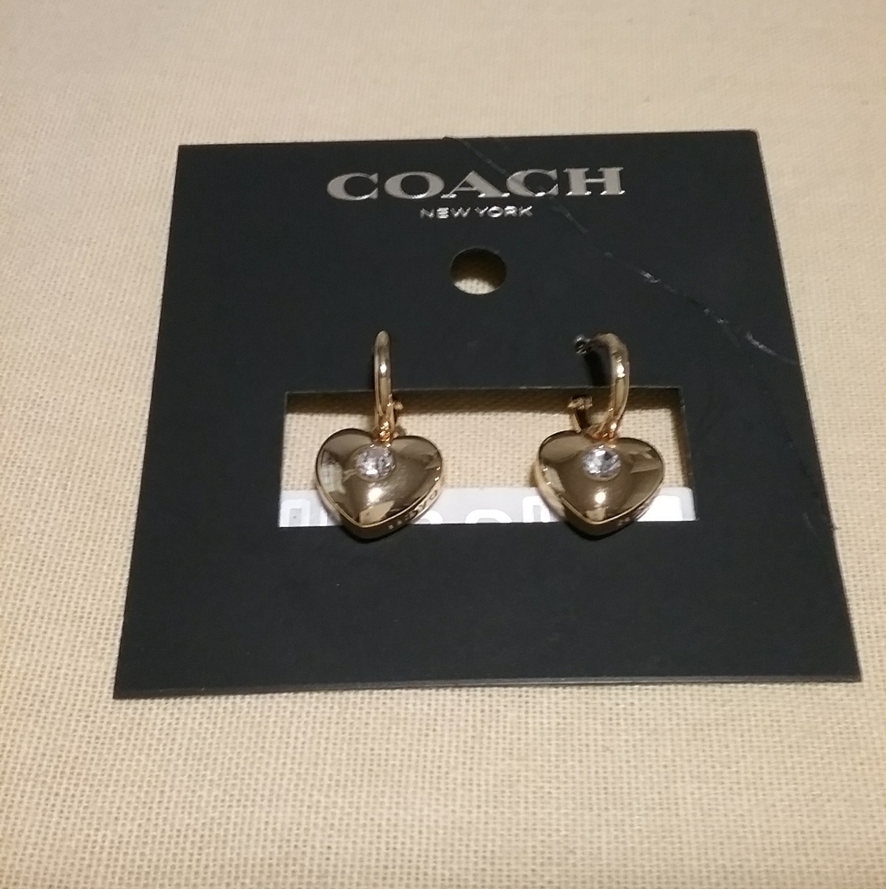 BRAND NEW COACH GOLD CRYSTAL HEART EARRINGS